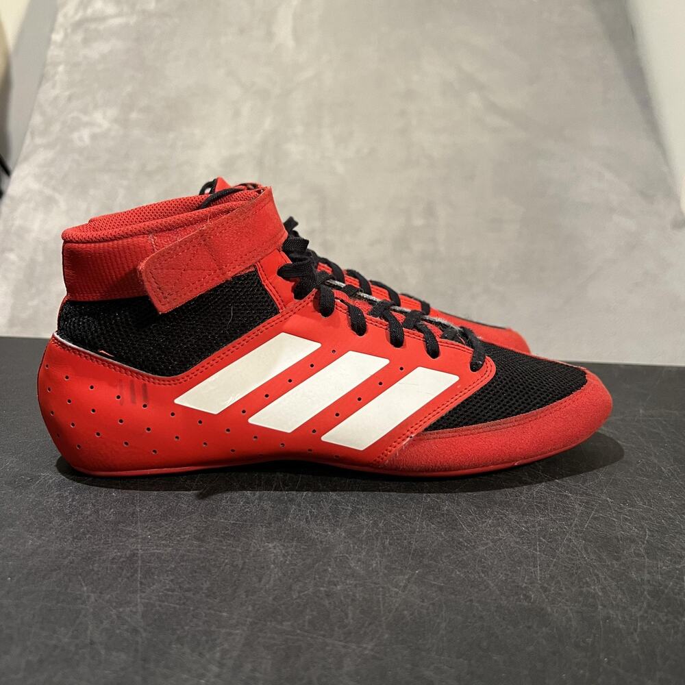 Adidas Wrestling Mat Hog 2.0 Shoes Mens 9.5 Red Black High Top Strap Gym FZ5392